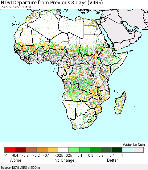 Africa NDVI Departure from Previous 8-days (VIIRS) Thematic Map For 9/6/2021 - 9/13/2021