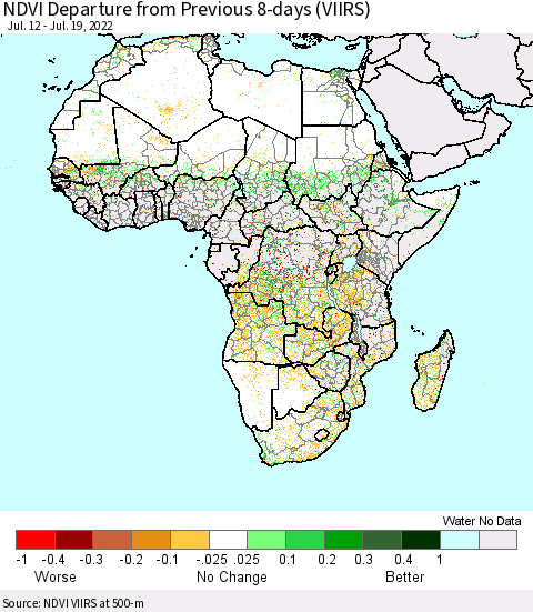 Africa NDVI Departure from Previous 8-days (VIIRS) Thematic Map For 7/12/2022 - 7/19/2022