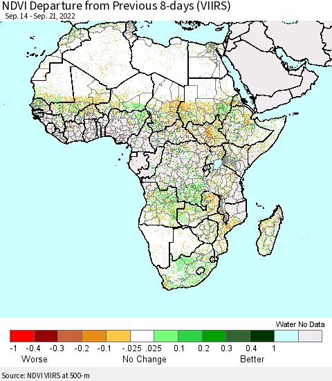 Africa NDVI Departure from Previous 8-days (VIIRS) Thematic Map For 9/14/2022 - 9/21/2022
