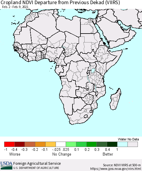 Africa Cropland NDVI Departure from Previous Dekad (VIIRS) Thematic Map For 2/1/2021 - 2/10/2021