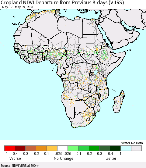 Africa Cropland NDVI Departure from Previous 8-days (VIIRS) Thematic Map For 5/17/2021 - 5/24/2021
