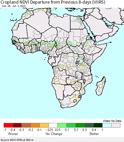 Africa Cropland NDVI Departure from Previous 8-days (VIIRS) Thematic Map For 6/26/2021 - 7/3/2021