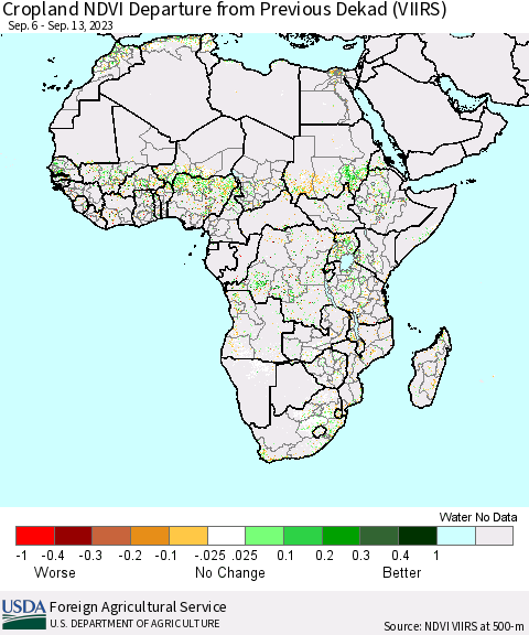 Africa Cropland NDVI Departure from Previous Dekad (VIIRS) Thematic Map For 9/11/2023 - 9/20/2023