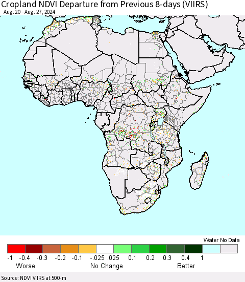 Africa Cropland NDVI Departure from Previous 8-days (VIIRS) Thematic Map For 8/20/2024 - 8/27/2024