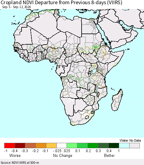 Africa Cropland NDVI Departure from Previous 8-days (VIIRS) Thematic Map For 9/5/2024 - 9/12/2024