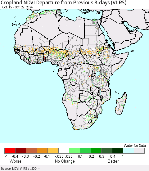 Africa Cropland NDVI Departure from Previous 8-days (VIIRS) Thematic Map For 10/15/2024 - 10/22/2024
