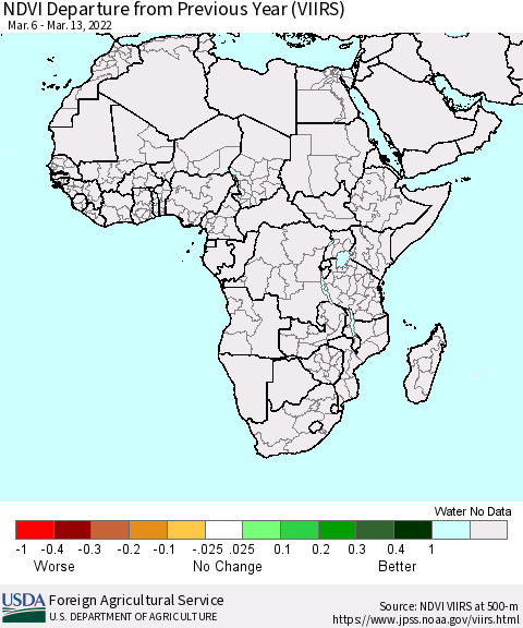 Africa NDVI Departure from Previous Year (VIIRS) Thematic Map For 3/11/2022 - 3/20/2022