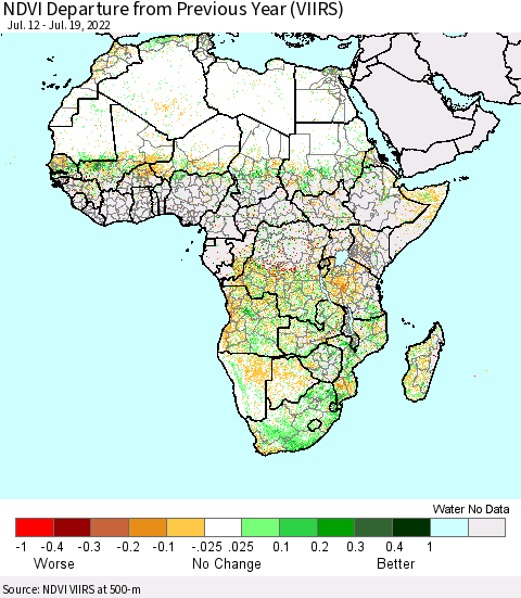 Africa NDVI Departure from Previous Year (VIIRS) Thematic Map For 7/12/2022 - 7/19/2022