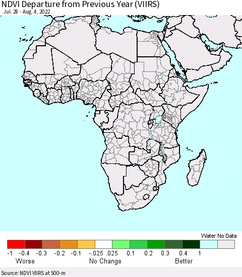 Africa NDVI Departure from Previous Year (VIIRS) Thematic Map For 7/28/2022 - 8/4/2022