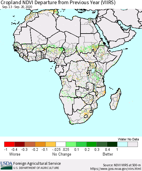 Africa Cropland NDVI Departure from Previous Year (VIIRS) Thematic Map For 9/11/2020 - 9/20/2020
