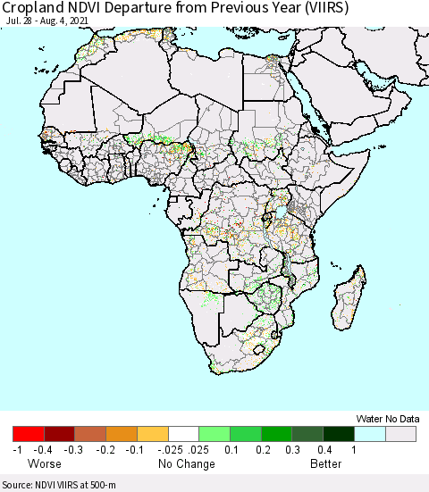 Africa Cropland NDVI Departure from Previous Year (VIIRS) Thematic Map For 7/28/2021 - 8/4/2021