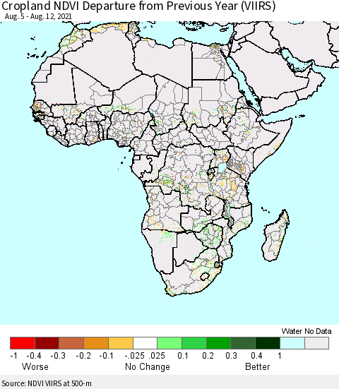 Africa Cropland NDVI Departure from Previous Year (VIIRS) Thematic Map For 8/5/2021 - 8/12/2021