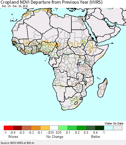 Africa Cropland NDVI Departure from Previous Year (VIIRS) Thematic Map For 12/19/2021 - 12/26/2021