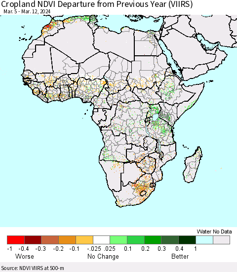 Africa Cropland NDVI Departure from Previous Year (VIIRS) Thematic Map For 3/5/2024 - 3/12/2024