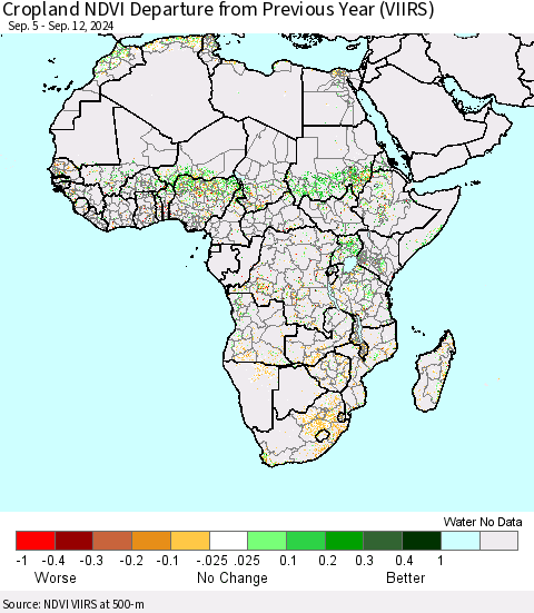 Africa Cropland NDVI Departure from Previous Year (VIIRS) Thematic Map For 9/5/2024 - 9/12/2024