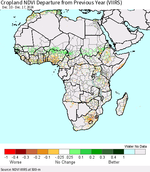 Africa Cropland NDVI Departure from Previous Year (VIIRS) Thematic Map For 12/10/2024 - 12/17/2024