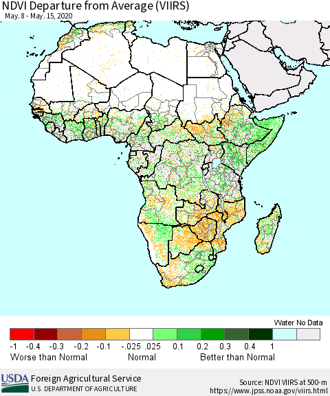 Africa NDVI Departure from Average (VIIRS) Thematic Map For 5/11/2020 - 5/20/2020