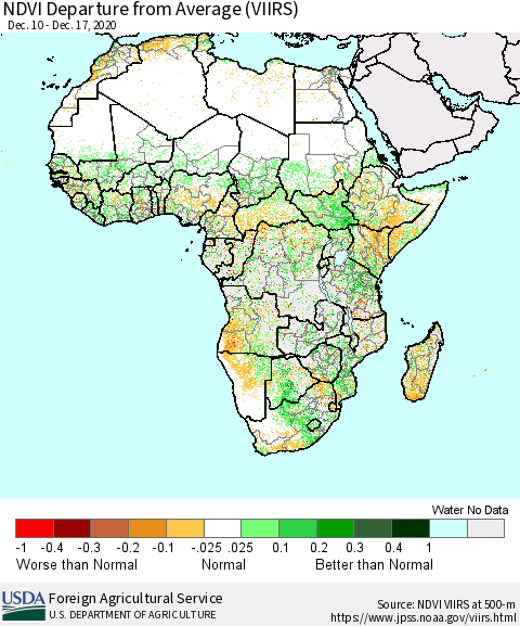 Africa NDVI Departure from Average (VIIRS) Thematic Map For 12/11/2020 - 12/20/2020