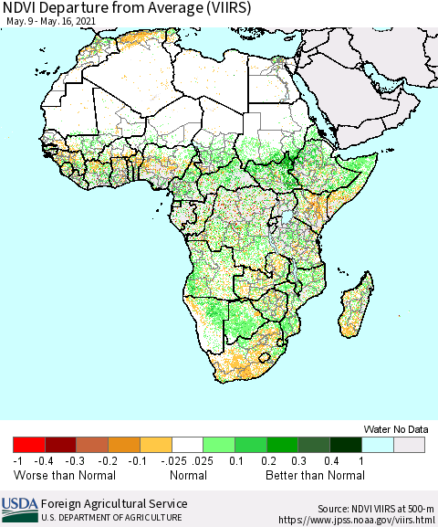 Africa NDVI Departure from Average (VIIRS) Thematic Map For 5/11/2021 - 5/20/2021