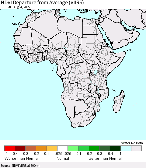 Africa NDVI Departure from Average (VIIRS) Thematic Map For 7/28/2022 - 8/4/2022