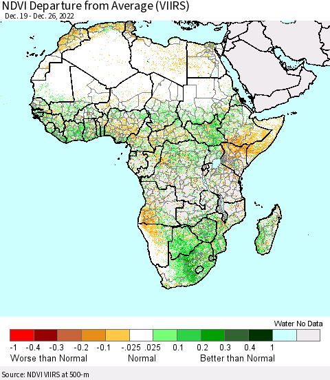Africa NDVI Departure from Average (VIIRS) Thematic Map For 12/19/2022 - 12/26/2022