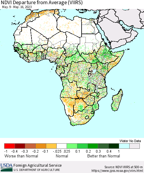 Africa NDVI Departure from Average (VIIRS) Thematic Map For 5/11/2023 - 5/20/2023