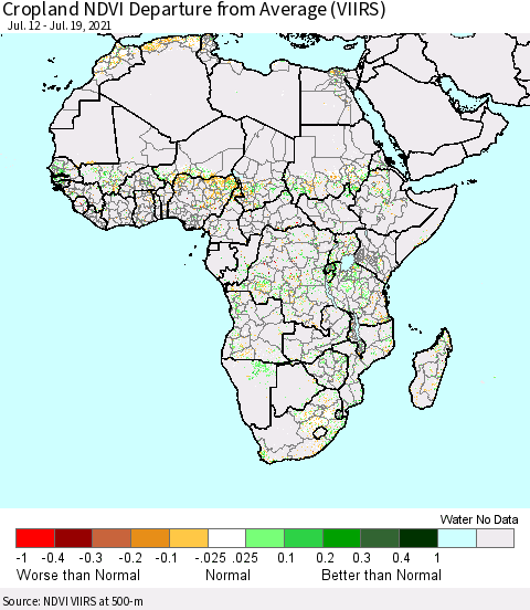 Africa Cropland NDVI Departure from Average (VIIRS) Thematic Map For 7/12/2021 - 7/19/2021