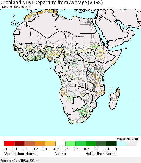 Africa Cropland NDVI Departure from Average (VIIRS) Thematic Map For 12/19/2021 - 12/26/2021