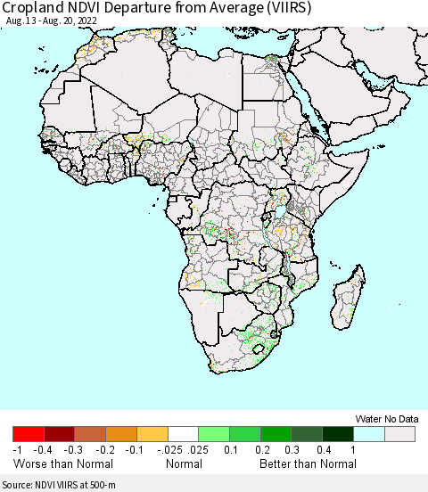 Africa Cropland NDVI Departure from Average (VIIRS) Thematic Map For 8/11/2022 - 8/20/2022