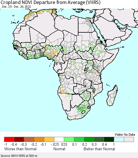 Africa Cropland NDVI Departure from Average (VIIRS) Thematic Map For 12/19/2022 - 12/26/2022