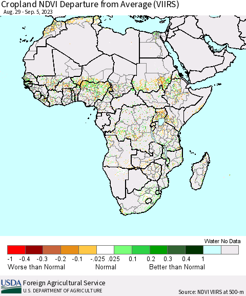 Africa Cropland NDVI Departure from Average (VIIRS) Thematic Map For 9/1/2023 - 9/10/2023