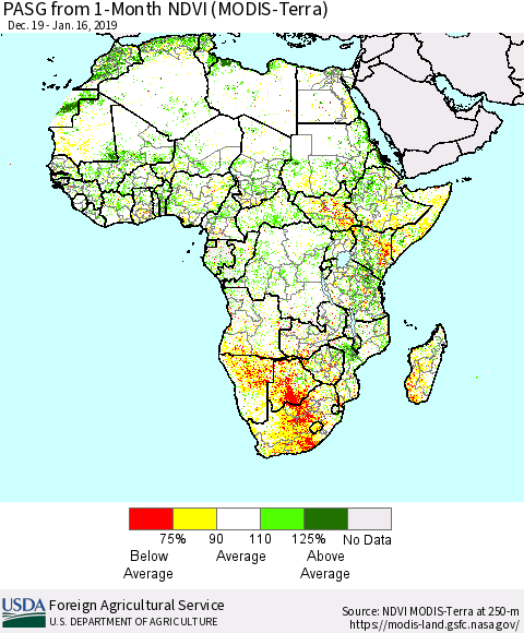 Africa PASG from 1-Month NDVI (Terra-MODIS) Thematic Map For 1/11/2019 - 1/20/2019