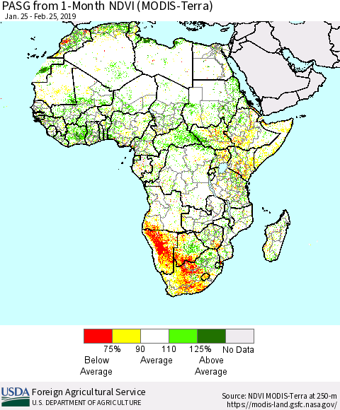 Africa PASG from 1-Month NDVI (Terra-MODIS) Thematic Map For 2/21/2019 - 2/28/2019