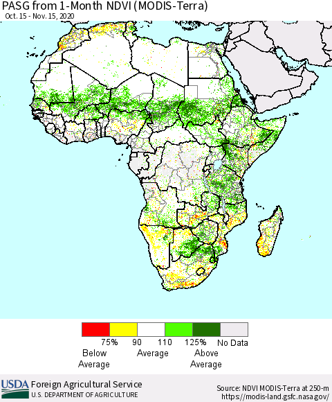 Africa PASG from 1-Month NDVI (Terra-MODIS) Thematic Map For 11/11/2020 - 11/20/2020