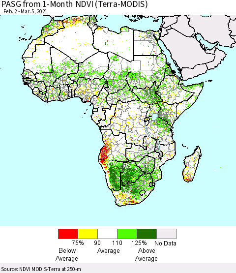 Africa PASG from 1-Month NDVI (Terra-MODIS) Thematic Map For 2/26/2021 - 3/5/2021