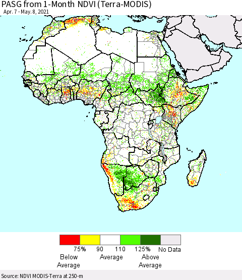 Africa PASG from 1-Month NDVI (Terra-MODIS) Thematic Map For 5/1/2021 - 5/8/2021