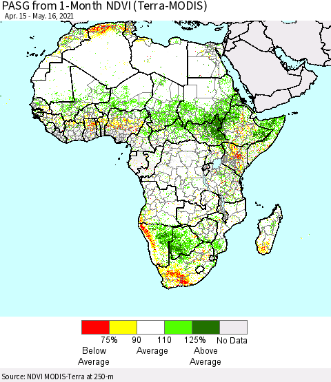 Africa PASG from 1-Month NDVI (Terra-MODIS) Thematic Map For 5/9/2021 - 5/16/2021