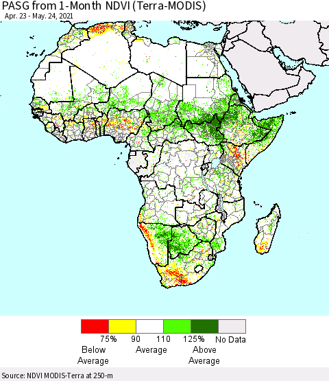 Africa PASG from 1-Month NDVI (Terra-MODIS) Thematic Map For 5/17/2021 - 5/24/2021