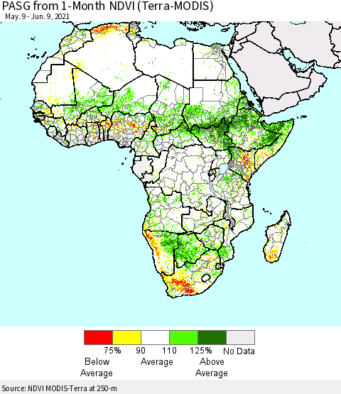Africa PASG from 1-Month NDVI (Terra-MODIS) Thematic Map For 6/2/2021 - 6/9/2021