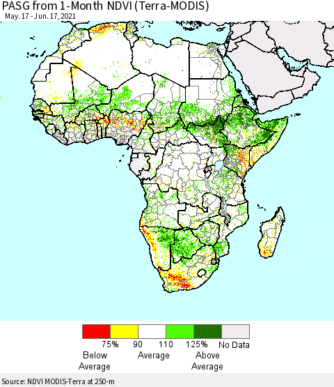 Africa PASG from 1-Month NDVI (Terra-MODIS) Thematic Map For 6/10/2021 - 6/17/2021