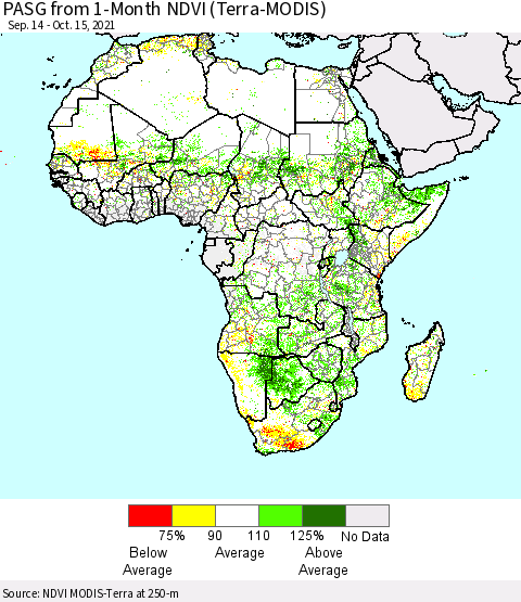 Africa PASG from 1-Month NDVI (Terra-MODIS) Thematic Map For 10/8/2021 - 10/15/2021