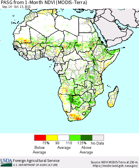 Africa PASG from 1-Month NDVI (Terra-MODIS) Thematic Map For 10/11/2021 - 10/20/2021