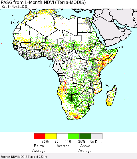 Africa PASG from 1-Month NDVI (Terra-MODIS) Thematic Map For 11/1/2021 - 11/8/2021