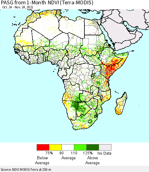 Africa PASG from 1-Month NDVI (Terra-MODIS) Thematic Map For 11/17/2021 - 11/24/2021