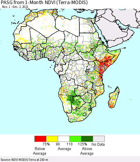 Africa PASG from 1-Month NDVI (Terra-MODIS) Thematic Map For 11/25/2021 - 12/2/2021