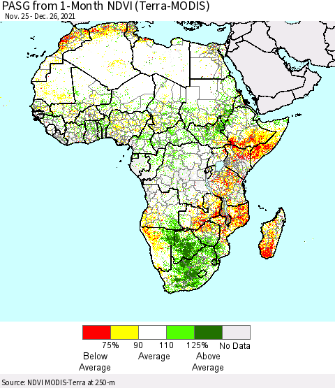 Africa PASG from 1-Month NDVI (Terra-MODIS) Thematic Map For 12/19/2021 - 12/26/2021