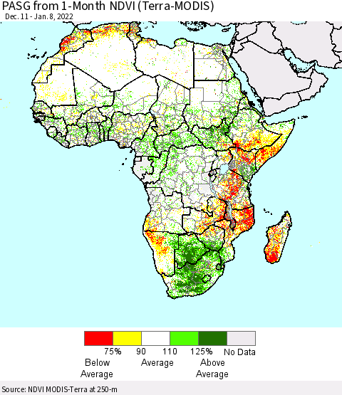 Africa PASG from 1-Month NDVI (Terra-MODIS) Thematic Map For 1/1/2022 - 1/8/2022