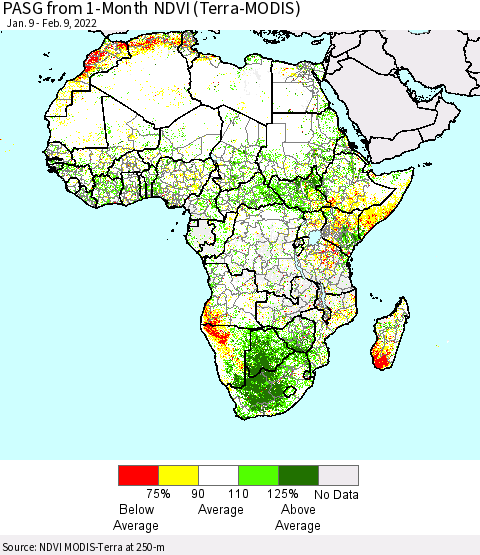 Africa PASG from 1-Month NDVI (Terra-MODIS) Thematic Map For 2/2/2022 - 2/9/2022