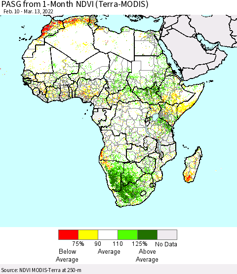 Africa PASG from 1-Month NDVI (Terra-MODIS) Thematic Map For 3/6/2022 - 3/13/2022