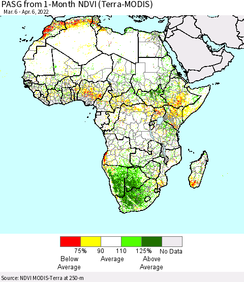 Africa PASG from 1-Month NDVI (Terra-MODIS) Thematic Map For 3/30/2022 - 4/6/2022